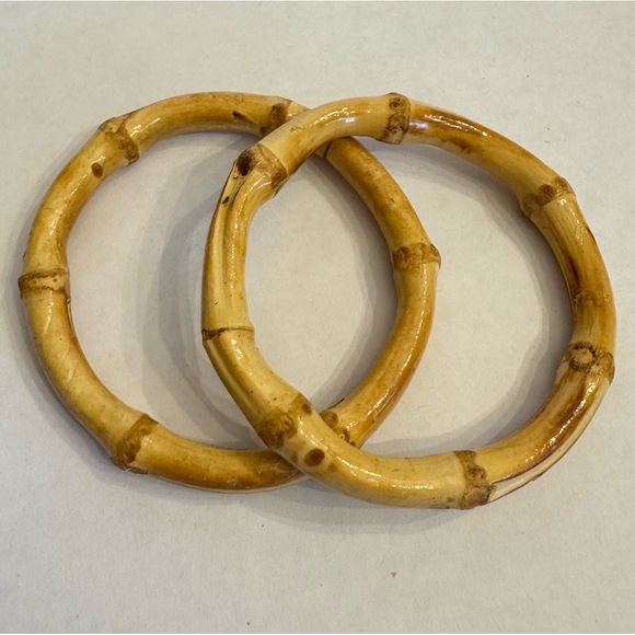 Vintage Wood Bamboo Light Weight Bangle Bracelets Lot Of 2 Bohemian - Picture 8 of 16